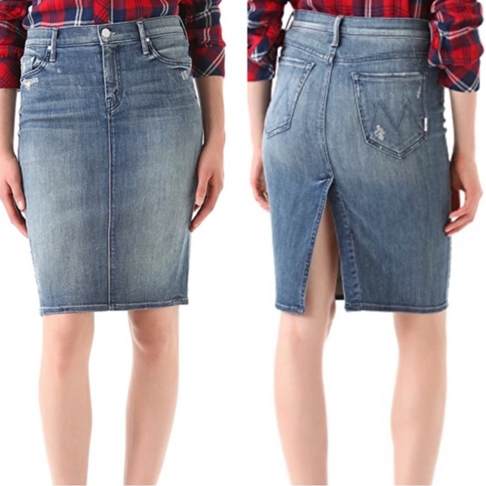 MOTHER | Women’s Classic Blue Denim The Pegged Skirt Graffiti Girl Jean Skirt 27
